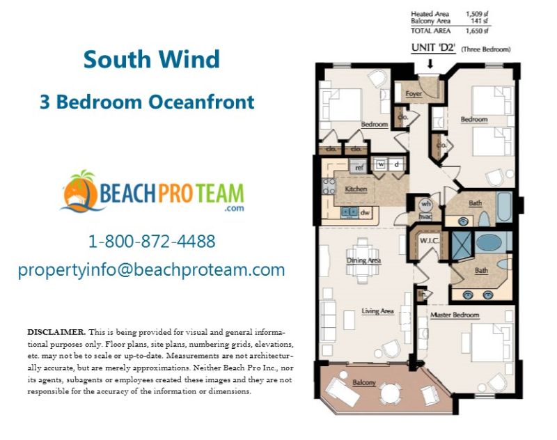 South Wind Floor Plan D2 - 3 Bedroom Oceanfront
